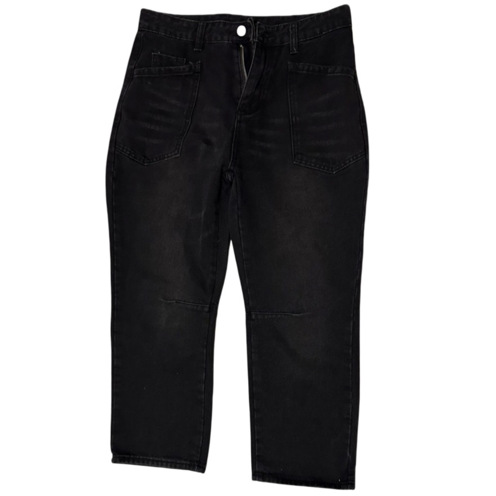 High-Rise Black Straight-Leg Jeans – Size Large
